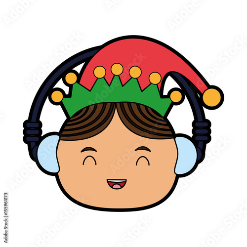 elf or santas helper wearing ear muffs christmas character icon image vector illustration design 