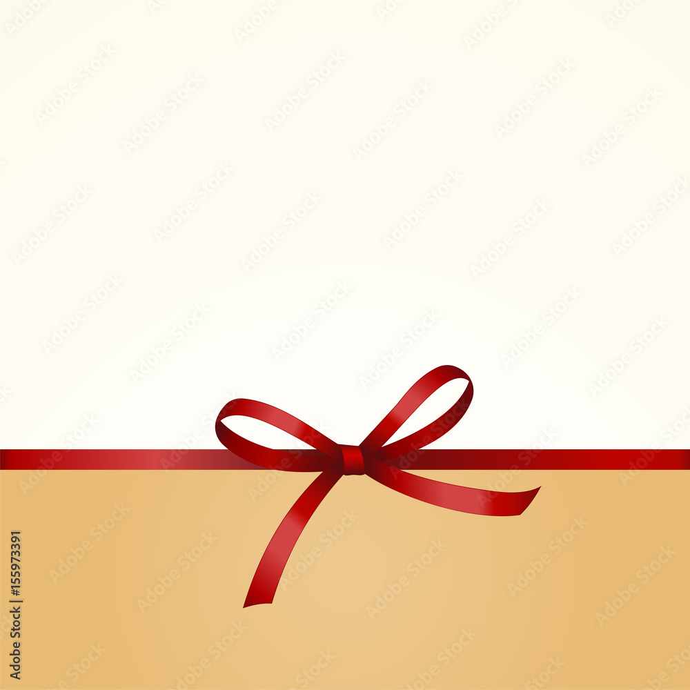 Gift Card with Shiny Red Satin Gift Bow Close up, has space for text on background. Gift Voucher Template. Vector image. Gift Card with Shiny Red Satin Gift Bow Close up, has space for text on background. Gift Voucher Template. Vector image.