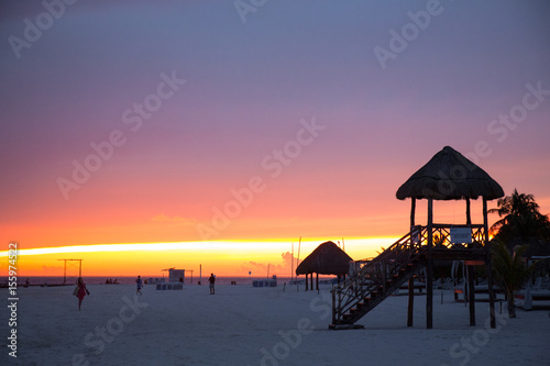 sunset vacation travel beach hut lifeguard dusk orange sky days end