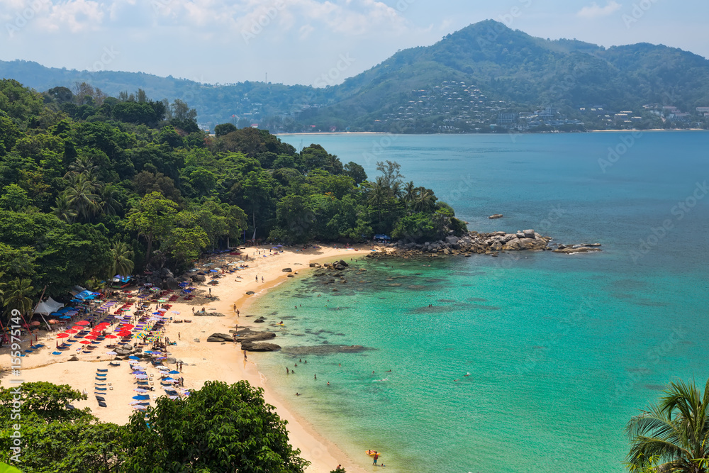 Top view of the beach with people