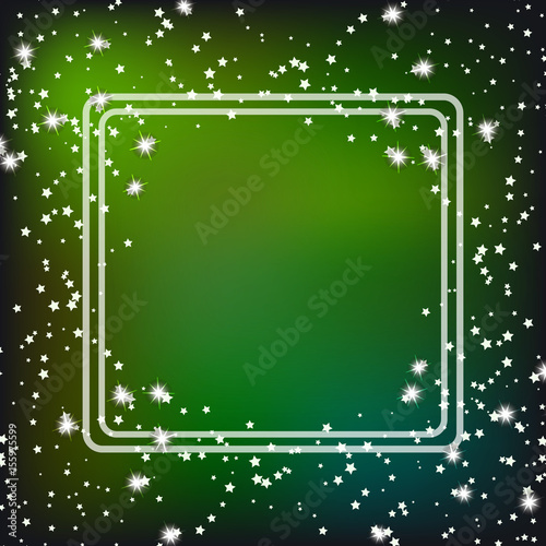 Background with border and stars in green colors. Illustration.