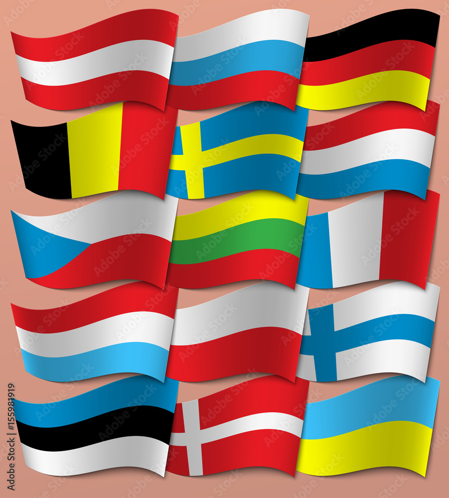 Obraz premium Set Europe flags. Europe. Vector.