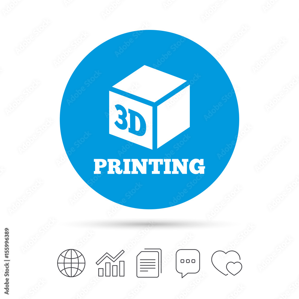 3D Print sign icon. 3d cube Printing symbol.