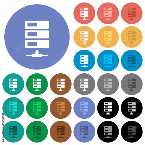 Data network round flat multi colored icons