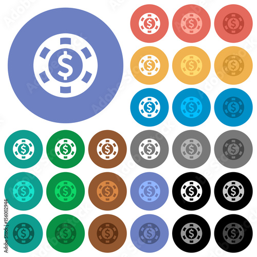 Dollar casino chip round flat multi colored icons