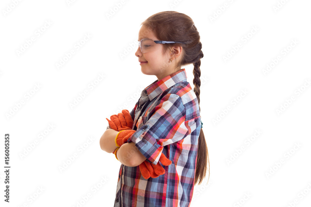 Little girl in glasses and gloves Little girl in glasses and gloves