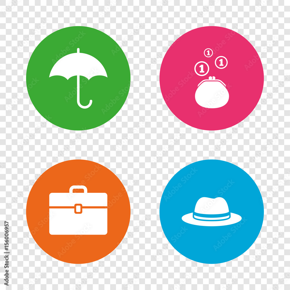 Umbrella, wallet and hat with case. Umbrella, wallet and hat with case.