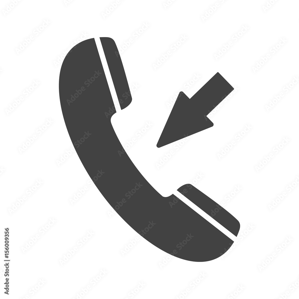 Phone icon with arrow sign isolated on white background. Incoming call call. Telephone icon for mobile app. Vector illustration Phone icon with arrow sign isolated on white background. Incoming call call. Telephone icon for mobile app. Vector illustration