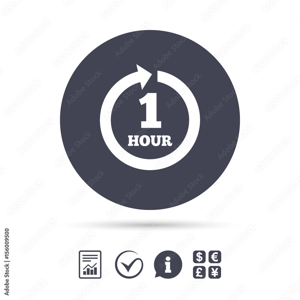 Every hour sign icon. Full rotation arrow. Every hour sign icon. Full rotation arrow.
