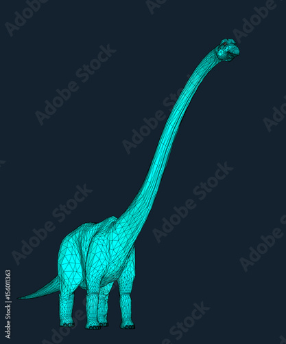 Wire frame illustration of a blue Brontosaurus aka Diplodocus
