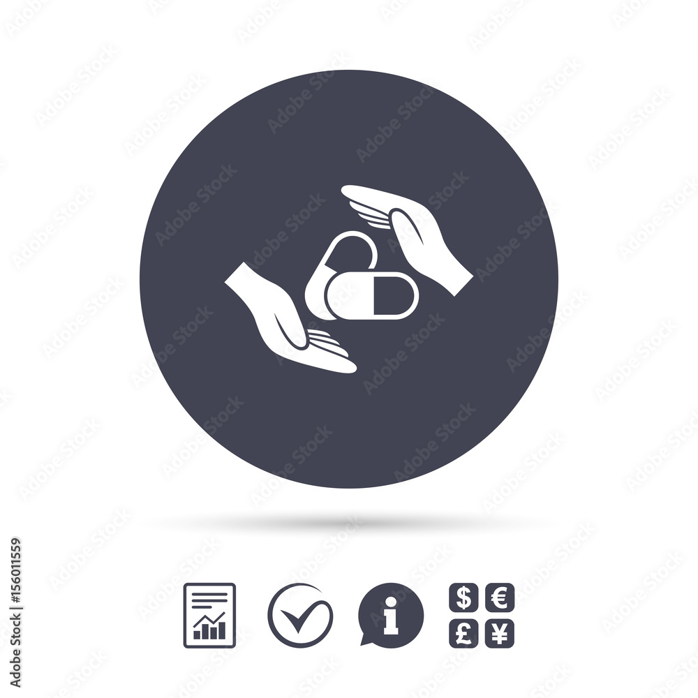 Medical insurance sign. Hand holds pills. Medical insurance sign. Hand holds pills.