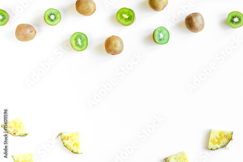 exotic fruit design with kiwi on white background top view mock up
