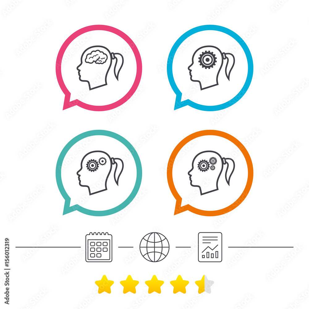 Head with brain icon. Female woman symbols. Head with brain icon. Female woman symbols.