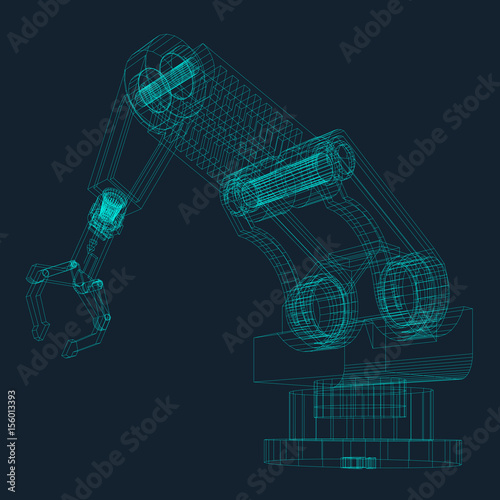 illustration of a robot arm in wire frame stile