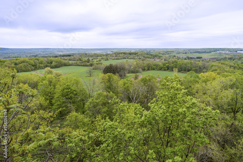 Fototapeta Naklejka Na Ścianę i Meble -  High view of sweeping landscape, agricultural and rural region