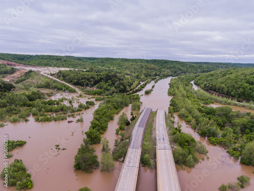 JEROME, MO/USA May 1, 2017:  Flood waters submerge Interstate 44 in Jerome, Missouri photo