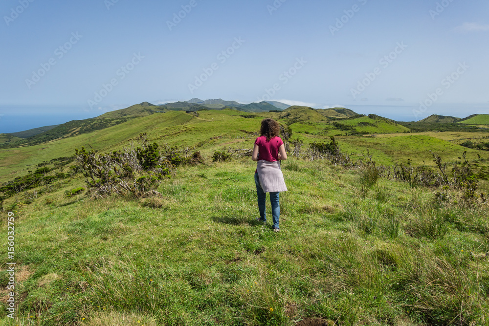 Green and hilly landscape of Pico Island, Azores, Portugal
