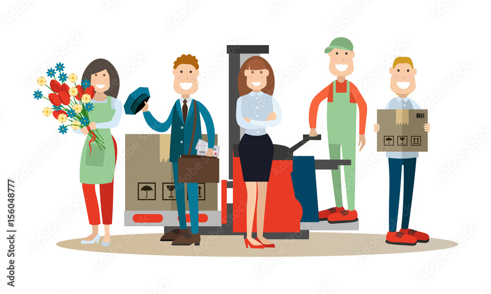 Fototapeta premium Delivery people concept vector illustration in flat style