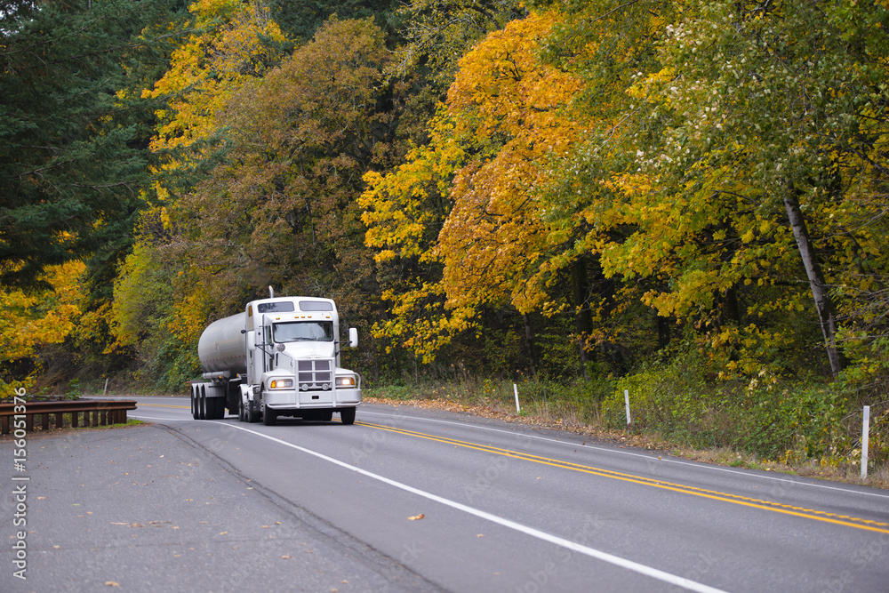 Big classic semi truck with tank and protective grille grid Big classic semi truck with tank and protective grille grid