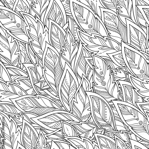 hand-drawn feathers and tribal ornament.