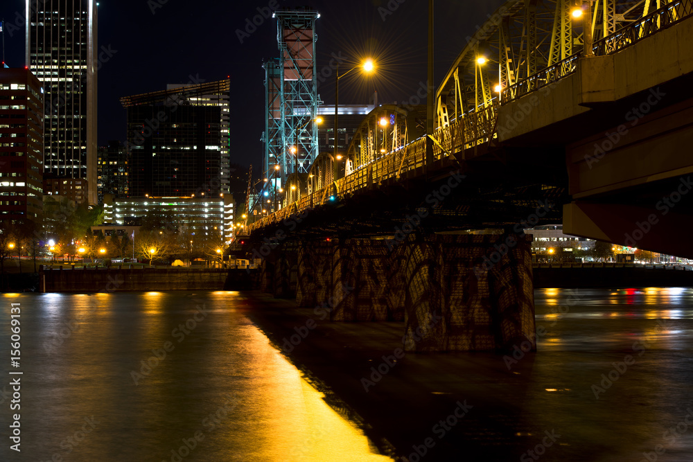 Bridge over Willamette shining night Portland