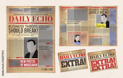 Vector illustration of an old daily newspaper template, retro tabloid, layout posting reportage