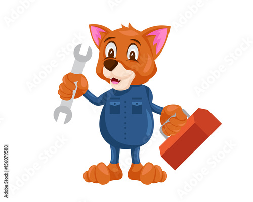 Cute Animal Illustration Suitable for Education, Card, T-Shirt, Social Media, Book, Stickers, Game and Any Other Kids Related Activities - Cat Mechanic