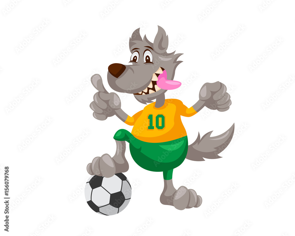 Obraz premium Cute Animal Illustration Suitable for Education, Card, T-Shirt, Social Media, Book, Stickers, Game and Any Other Kids Related Activities - Wolf Soccer Coach