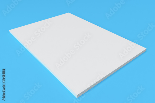 Blank white closed brochure mock-up on blue background