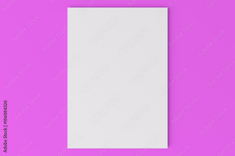 Blank white closed brochure mock-up on violet background Blank white closed brochure mock-up on violet background