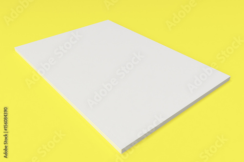 Blank white closed brochure mock-up on yellow background
