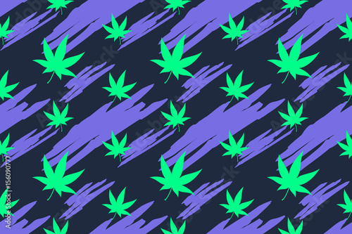 Flashy color cannabis leaves seamless pattern background