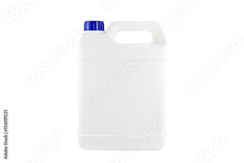 White plastic container blue cap on white background with clipping path