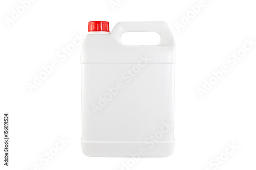 White plastic container red cap on white background with clipping path