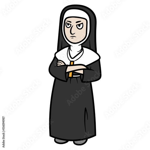 Serious or Angry Cartoon Nun Vector Illustration