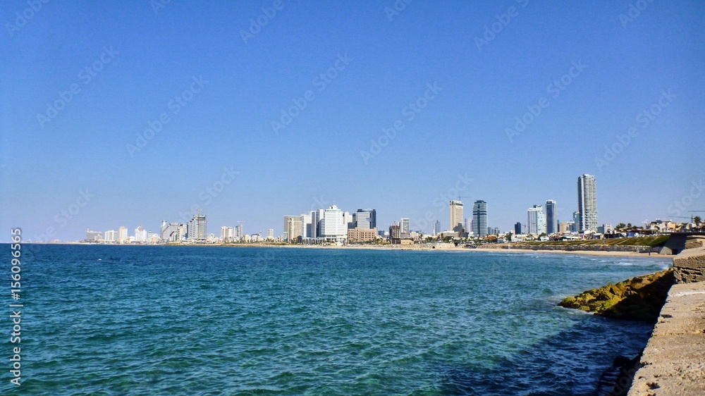 View of skyscrapers from the beach of Tel Aviv
