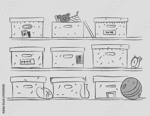 Warehouse, illustration boxes. Moving with boxes. Illustration