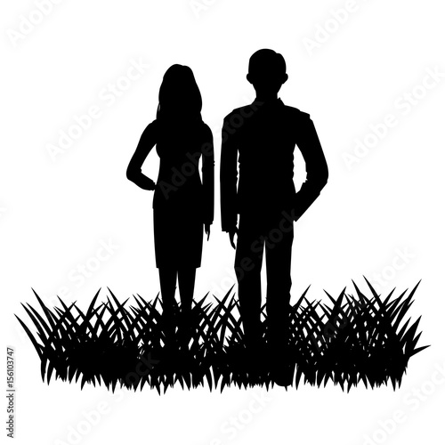 silhouette of a couple in a field grass image vector illustration