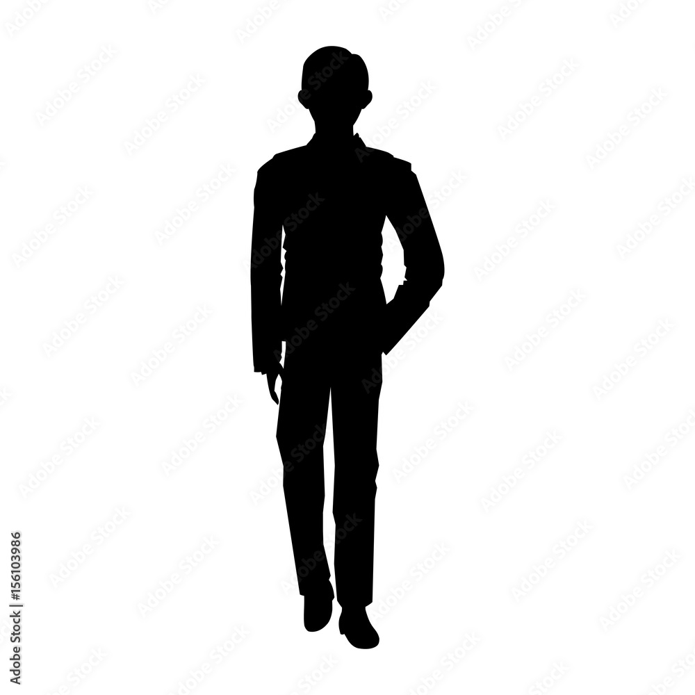 Man standing silhouette, people posing image vector illustration