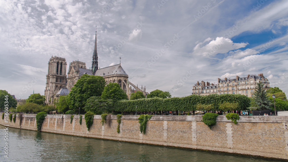 Paris, Notre-Dame cathedral in the ile de la Cite, panorama Paris, Notre-Dame cathedral in the ile de la Cite, panorama