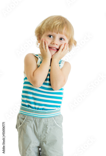 Surprised little boy with h...