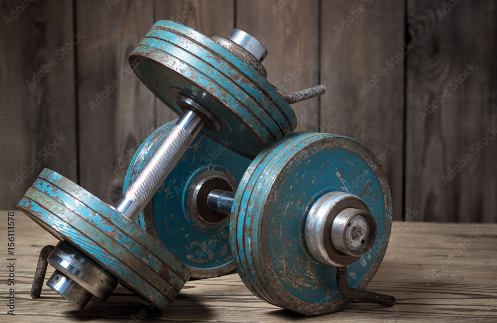 Dumbbells, Par of Antque Wood Exercse Weghts, Old Par of Barbells