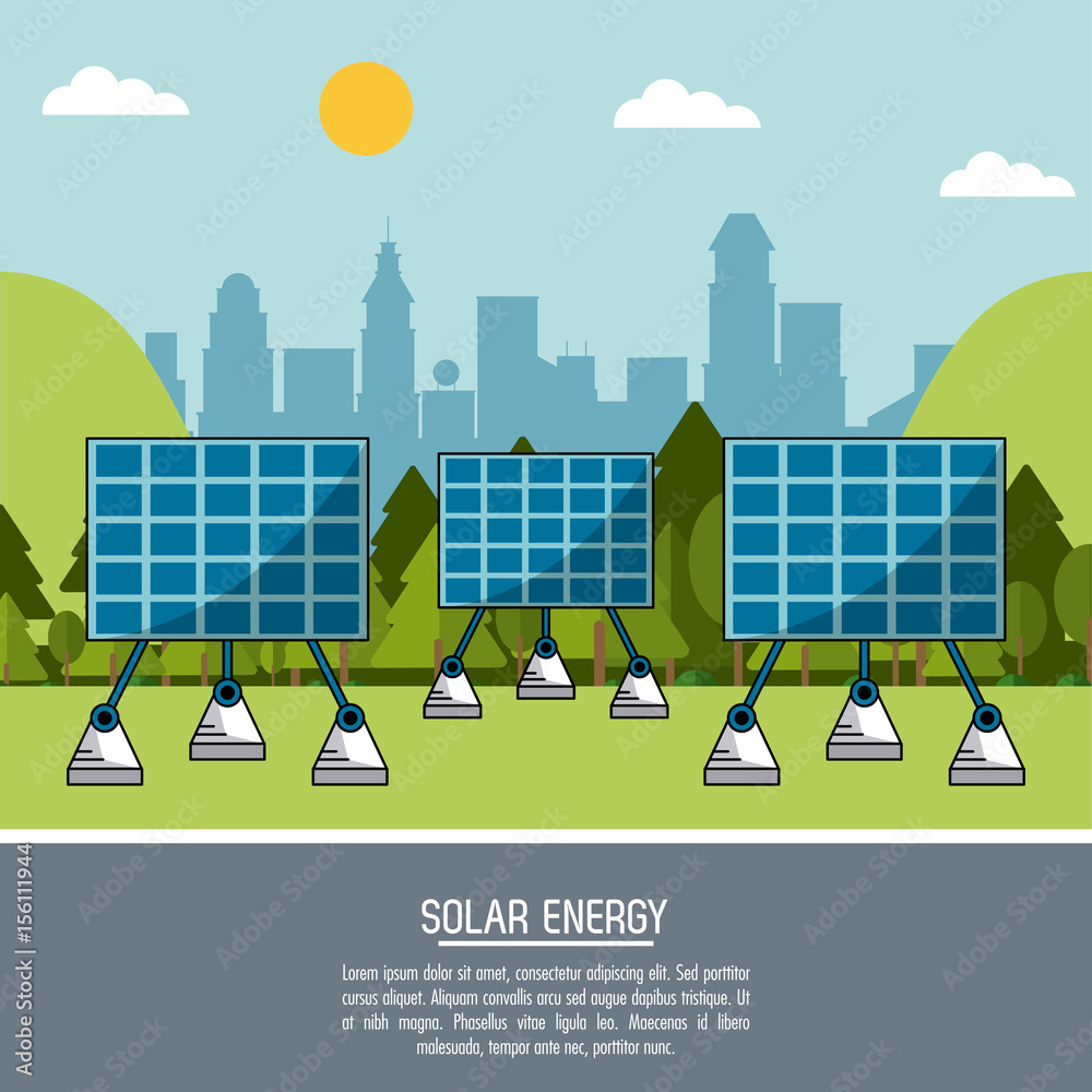 color landscape background solar energy panels vector illustration ...