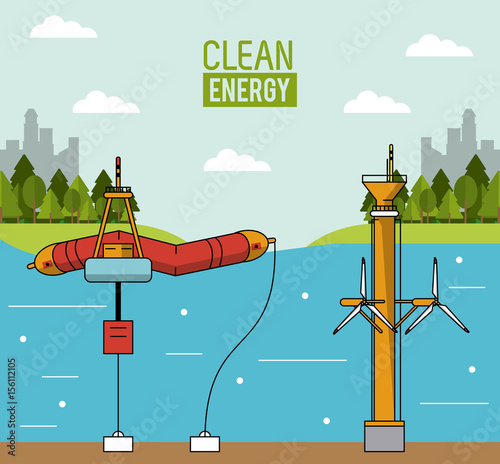 colorful landscape background wave energy and tidal power vector illustration