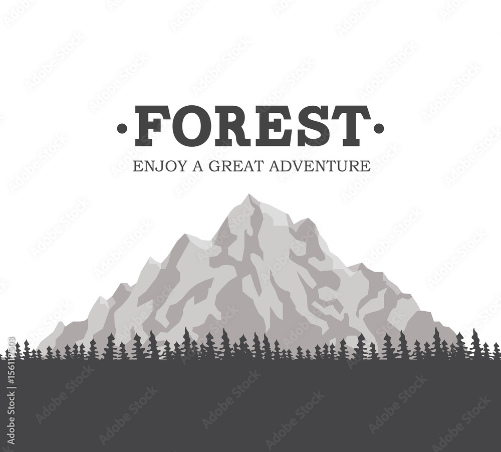 monochrome scene landscape with forest and mountain vector illustration