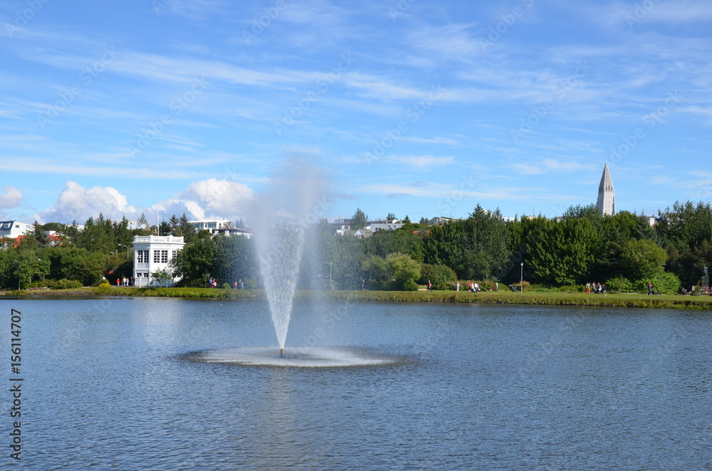 Fototapeta premium Tjörnin pond - city pond in Reykjavik, Iceland