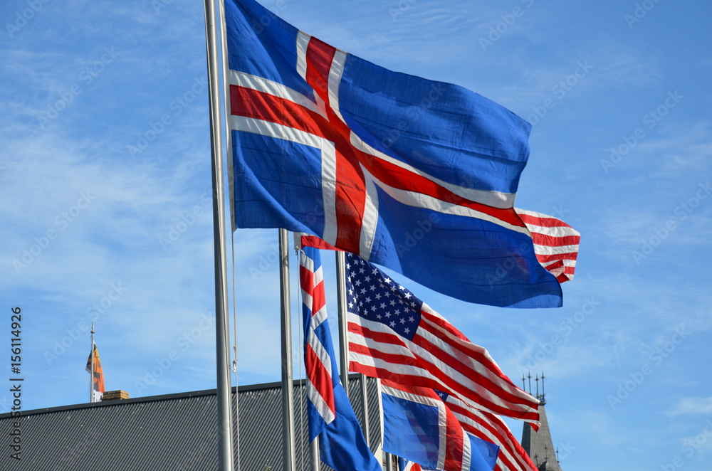 U.S. and Icelandic flags in Reykjavik, Iceland