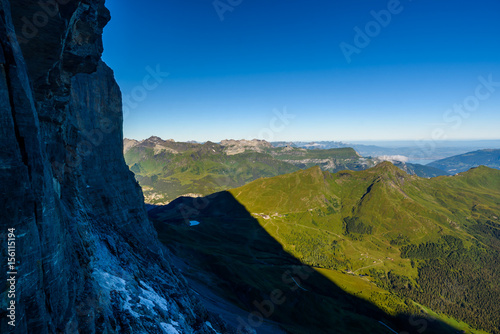 View from Eiger north wall at Grindelwald in the Bernese Alps in Switzerland - travel destination in Europe
