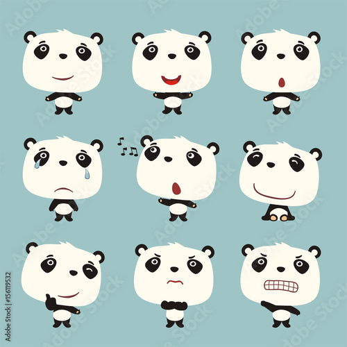 Fototapeta Naklejka Na Ścianę i Meble -  Set funny panda bear in different poses. Collection isolated panda bear in cartoon style for design children holiday and goods.