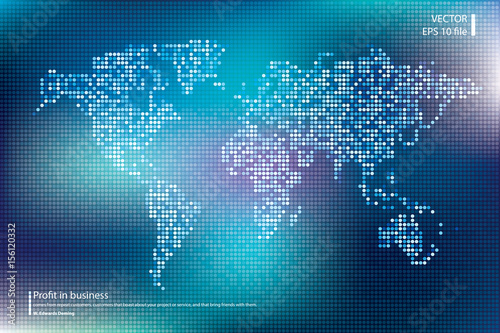 Dotted world map vector illustration. Business concept about world map global elements. Blue technology colors